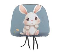 DWTJKMS Cartoon Cute Bunny Car Seat Headrest Cover 1 PCS Adjustable Reusable, Auto Interior Seat Accessories Cute Vintage Car Headrest Protector Seats Cover,for Most Cars