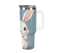 DWTJKMS Cartoon Cute Bunny Stainless Steel Tumbler 40 Oz Leak-proof Large Capacity Car Cup with Handle Straw Double Wall Vacuum Insulated Cup Reusable Keeps Cold Or Hot White-style