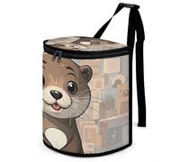 DWTJKMS Cartoon Cute Otter Car Trash Can with Lid Large Capacity Hanging Auto Trash Bin Leak-Proof Waterproof Trash Bin Cars Must Haves Interior Accessories