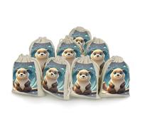 DWTJKMS Cartoon Cute Otter Gift Pouches 8PCS Portable Small Drawstring Storage Bags Pouches Reusable Cotton Linen Bunches Pocket For Wedding, Travel, Office, Workout (Unisex)
