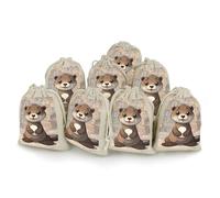 DWTJKMS Cartoon Cute Otter Gift Pouches 8PCS Portable Small Drawstring Storage Bags Pouches Reusable Cotton Linen Bunches Pocket For Wedding, Travel, Office, Workout (Unisex)