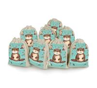 DWTJKMS Cartoon Cute Otter Gift Pouches 8PCS Portable Small Drawstring Storage Bags Pouches Reusable Cotton Linen Bunches Pocket For Wedding, Travel, Office, Workout (Unisex)
