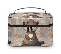 DWTJKMS Cartoon Cute Otter Makeup Bag, Cosmetic Organizer Case Large Portable Capacity Make Up Bags Women Travel Toiletry Bags with Handle And Divider