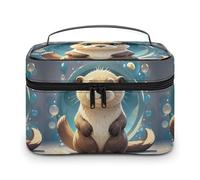 DWTJKMS Cartoon Cute Otter Makeup Bag, Cosmetic Organizer Case Large Portable Capacity Make Up Bags Women Travel Toiletry Bags with Handle And Divider