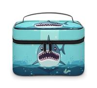 DWTJKMS Cartoon Shark Floating in Water Makeup Bag, Cosmetic Organizer Case Large Portable Capacity Make Up Bags Women Travel Toiletry Bags with Handle And Divider
