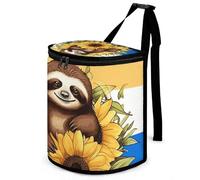 DWTJKMS Cartoon Sloth Sitting on Sunflower Car Trash Can with Lid Large Capacity Hanging Auto Trash Bin Leak-Proof Waterproof Trash Bin Cars Must Haves Interior Accessories