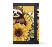 DWTJKMS Cartoon Sloth Sitting on Sunflower Wallet Minimalist Mens Slim Trifold Wallets Modern Fashion Wallets Anti-Theft Wallet Holds Cards And Cash