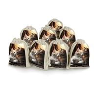 DWTJKMS Cat Kiss Gift Pouches 8PCS Portable Small Drawstring Storage Bags Pouches Reusable Cotton Linen Bunches Pocket For Wedding, Travel, Office, Workout (Unisex)