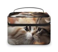 DWTJKMS Cat Kiss Makeup Bag, Cosmetic Organizer Case Large Portable Capacity Make Up Bags Women Travel Toiletry Bags with Handle And Divider
