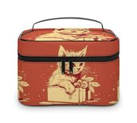 DWTJKMS Cat Lying on The Box Makeup Bag, Cosmetic Organizer Case Large Portable Capacity Make Up Bags Women Travel Toiletry Bags with Handle And Divider