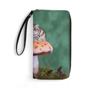 DWTJKMS Cat on Mushroom Long Wallet Slim PU Leather Wallets for Men Women Minimalist Wallet with Card Slots, white, 19.7x10.5cm