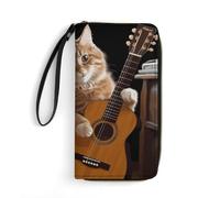 DWTJKMS Cat Playing The Guitar Long Wallet Slim PU Leather Wallets for Men Women Minimalist Wallet with Card Slots, white, 19.7x10.5cm