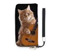 DWTJKMS Cat Playing The Guitar Long Wallet Slim PU Leather Wallets for Men Women Minimalist Wallet with Card Slots, white, 20x10.5cm