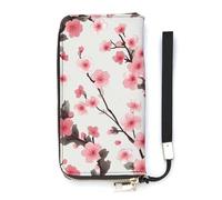 DWTJKMS Cherry Blossom Long Wallet Slim PU Leather Wallets for Men Women Minimalist Wallet with Card Slots, white, 20x10.5cm