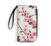 DWTJKMS Cherry Blossom Long Wallet Slim PU Leather Wallets for Men Women Minimalist Wallet with Card Slots, white, 19.7x10.5cm
