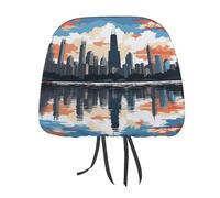 DWTJKMS Chicago Skyline Car Seat Headrest Cover 1 PCS Adjustable Reusable, Auto Interior Seat Accessories Cute Vintage Car Headrest Protector Seats Cover,for Most Cars