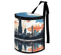 DWTJKMS Chicago Skyline Car Trash Can with Lid Large Capacity Hanging Auto Trash Bin Leak-Proof Waterproof Trash Bin Cars Must Haves Interior Accessories