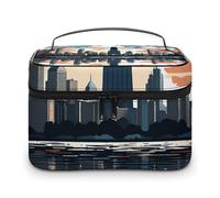 DWTJKMS Chicago Skyline Makeup Bag, Cosmetic Organizer Case Large Portable Capacity Make Up Bags Women Travel Toiletry Bags with Handle And Divider