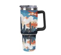 DWTJKMS Chicago Skyline Stainless Steel Tumbler 40 Oz Leak-proof Large Capacity Car Cup with Handle Straw Double Wall Vacuum Insulated Cup Reusable Keeps Cold Or Hot Black-style