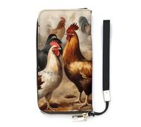 DWTJKMS Chicken And Rooster Print Long Wallet Slim PU Leather Wallets for Men Women Minimalist Wallet with Card Slots, white, 20x10.5cm