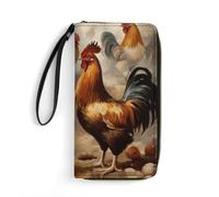 DWTJKMS Chicken And Rooster Print Long Wallet Slim PU Leather Wallets for Men Women Minimalist Wallet with Card Slots, white, 19.7x10.5cm