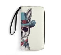 DWTJKMS Chihuahua Dog Wearing Hat Long Wallet Slim PU Leather Wallets for Men Women Minimalist Wallet with Card Slots, white, 19.7x10.5cm