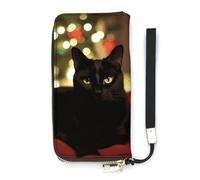 DWTJKMS Christmas Black Cat Long Wallet Slim PU Leather Wallets for Men Women Minimalist Wallet with Card Slots, white, 20x10.5cm