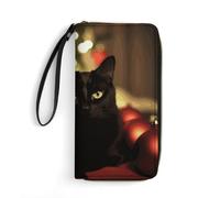 DWTJKMS Christmas Black Cat Long Wallet Slim PU Leather Wallets for Men Women Minimalist Wallet with Card Slots, white, 19.7x10.5cm