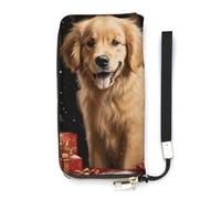 DWTJKMS Christmas Golden Retriever Long Wallet Slim PU Leather Wallets for Men Women Minimalist Wallet with Card Slots, white, 20x10.5cm