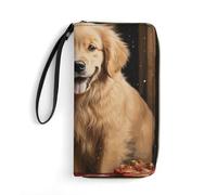 DWTJKMS Christmas Golden Retriever Long Wallet Slim PU Leather Wallets for Men Women Minimalist Wallet with Card Slots, white, 19.7x10.5cm