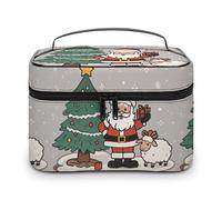 DWTJKMS Christmas Sheep Makeup Bag, Cosmetic Organizer Case Large Portable Capacity Make Up Bags Women Travel Toiletry Bags with Handle And Divider