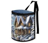 DWTJKMS Christmas Winter Happy Scene Car Trash Can with Lid Large Capacity Hanging Auto Trash Bin Leak-Proof Waterproof Trash Bin Cars Must Haves Interior Accessories