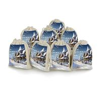 DWTJKMS Christmas Winter Happy Scene Gift Pouches 8PCS Portable Small Drawstring Storage Bags Pouches Reusable Cotton Linen Bunches Pocket For Wedding, Travel, Office, Workout (Unisex)