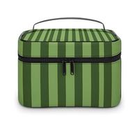 DWTJKMS Classic Green Striped Makeup Bag, Cosmetic Organizer Case Large Portable Capacity Make Up Bags Women Travel Toiletry Bags with Handle And Divider