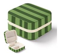 DWTJKMS Classic Green Striped Travel Jewelry Case, Mini Jewelry Holder Organizer Box Multi-functional Jewellery Box for Ring Earrings Necklace Bangle,Gifts for Women