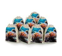 DWTJKMS Clown Fish Gift Pouches 8PCS Portable Small Drawstring Storage Bags Pouches Reusable Cotton Linen Bunches Pocket For Wedding, Travel, Office, Workout (Unisex)