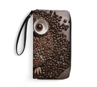 DWTJKMS Coffee Bean Owl Long Wallet Slim PU Leather Wallets for Men Women Minimalist Wallet with Card Slots, white, 19.7x10.5cm