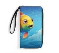 DWTJKMS Color Fish Long Wallet Slim PU Leather Wallets for Men Women Minimalist Wallet with Card Slots, white, 19.7x10.5cm