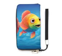 DWTJKMS Color Fish Long Wallet Slim PU Leather Wallets for Men Women Minimalist Wallet with Card Slots, white, 20x10.5cm