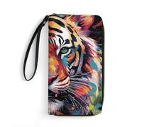 DWTJKMS Color Paint Tiger Face Long Wallet Slim PU Leather Wallets for Men Women Minimalist Wallet with Card Slots, white, 19.7x10.5cm