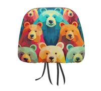 DWTJKMS Colorful Bears Car Seat Headrest Cover 2 PCS Adjustable Reusable, Auto Interior Seat Accessories Cute Vintage Car Headrest Protector Seats Cover,for Most Cars