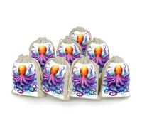 DWTJKMS Colorful Octopus Gift Pouches 8PCS Portable Small Drawstring Storage Bags Pouches Reusable Cotton Linen Bunches Pocket For Wedding, Travel, Office, Workout (Unisex)