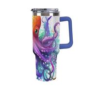 DWTJKMS Colorful Octopus Stainless Steel Tumbler 40 Oz Leak-proof Large Capacity Car Cup with Handle Straw Double Wall Vacuum Insulated Cup Reusable Keeps Cold Or Hot Deep Blue-style