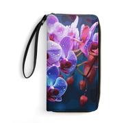DWTJKMS Colorful Orchids Flower Long Wallet Slim PU Leather Wallets for Men Women Minimalist Wallet with Card Slots, white, 19.7x10.5cm