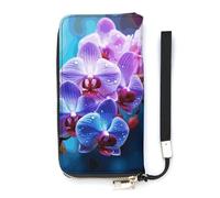 DWTJKMS Colorful Orchids Flower Long Wallet Slim PU Leather Wallets for Men Women Minimalist Wallet with Card Slots, white, 20x10.5cm