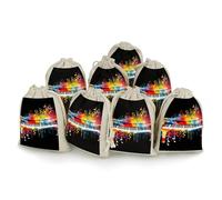 DWTJKMS Colorful Piano Keyboard Music Note Gift Pouches 8PCS Portable Small Drawstring Storage Bags Pouches Reusable Cotton Linen Bunches Pocket For Wedding, Travel, Office, Workout (Unisex)