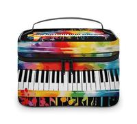 DWTJKMS Colorful Piano Keyboard Music Note Makeup Bag, Cosmetic Organizer Case Large Portable Capacity Make Up Bags Women Travel Toiletry Bags with Handle And Divider