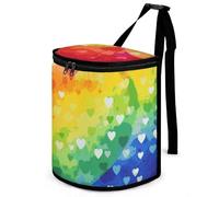 DWTJKMS Colorful Rainbow Love Heart Car Trash Can with Lid Large Capacity Hanging Auto Trash Bin Leak-Proof Waterproof Trash Bin Cars Must Haves Interior Accessories