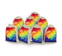 DWTJKMS Colorful Rainbow Love Heart Gift Pouches 8PCS Portable Small Drawstring Storage Bags Pouches Reusable Cotton Linen Bunches Pocket For Wedding, Travel, Office, Workout (Unisex)