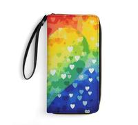 DWTJKMS Colorful Rainbow Love Heart Long Wallet Slim PU Leather Wallets for Men Women Minimalist Wallet with Card Slots, white, 19.7x10.5cm